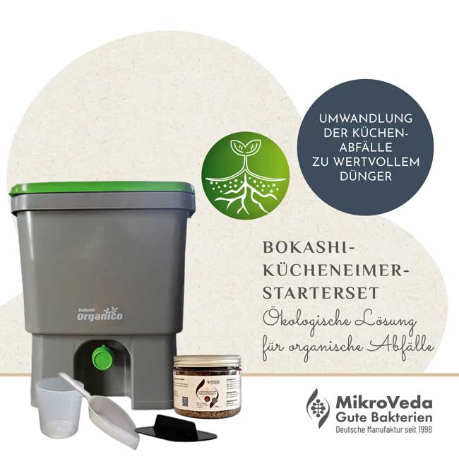 Bokashi-Eimer STARTERSET inkl. Zubehör und Trockenbokashi 120 g Dose