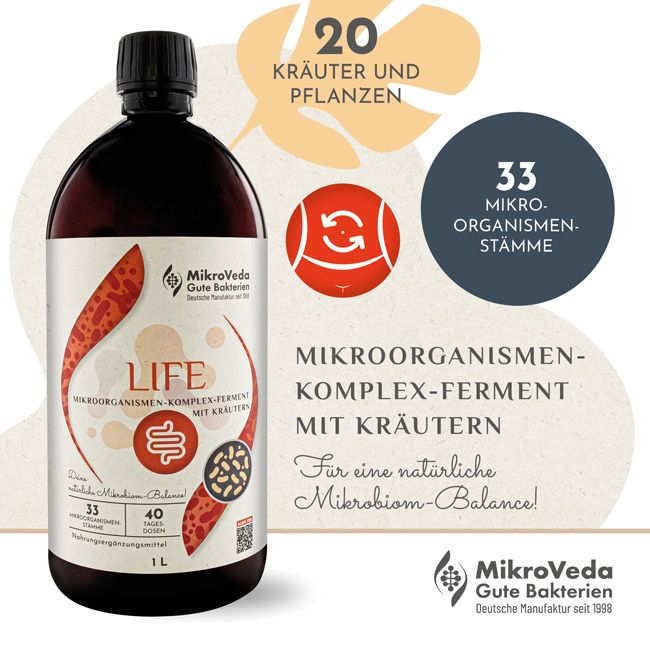 MikroVeda LIFE Mikroorganisms Complex Ferment with herbs, 1Liter R-Pet (100% recycelt) -DE-ÖKO-037