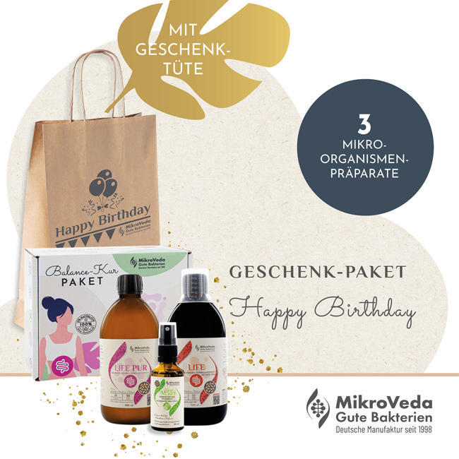 MikroVeda Happy Birthday Paket: 1 x M33+ und 1 x Aufbau-Kur BEGINNER ( LIFE + LIFE PUR) + Happy Birthday Geschenktüte