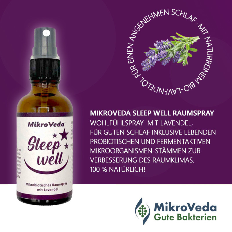 MikroVeda SLEEP WELL mikrobiotisches Raumspray Lavendel-Duft 50 ml Glassprühflasche