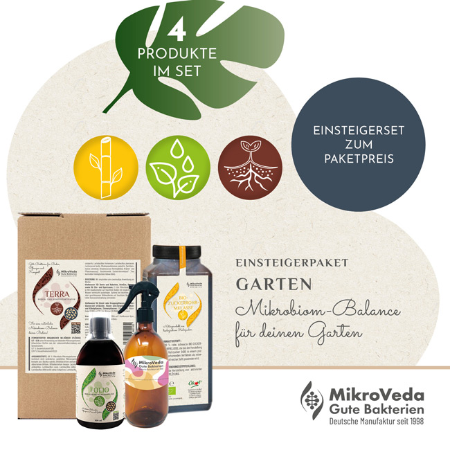 MikroVeda GARTEN-Einsteiger-Paket mit FOLIO, TERRA, Sprühflasche und ZUCKERROHRMELASSE im Set