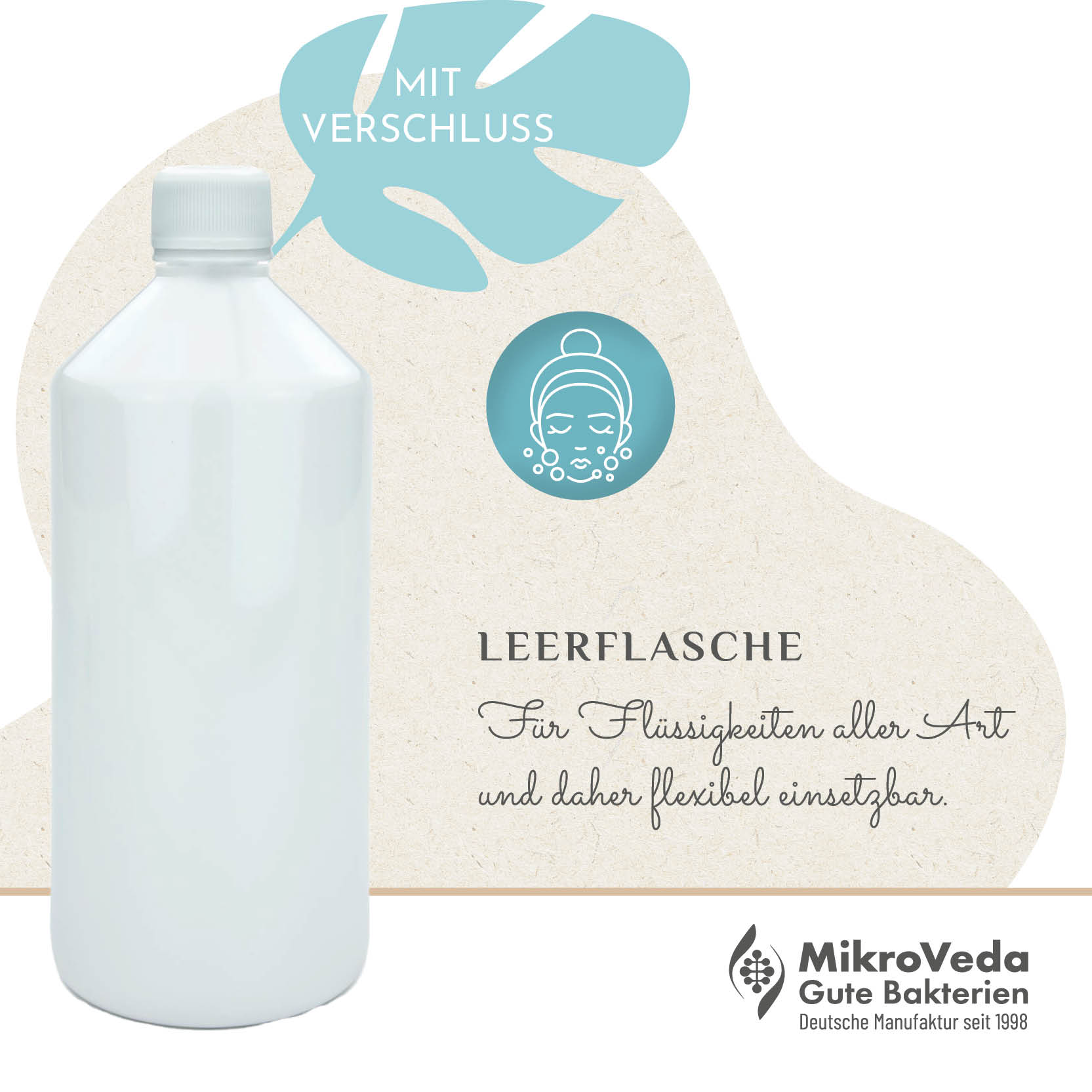 MikroVeda Leerflasche 1 Liter R-PET-Flasche (100% recycelt) SIROP mit  Verschluss
