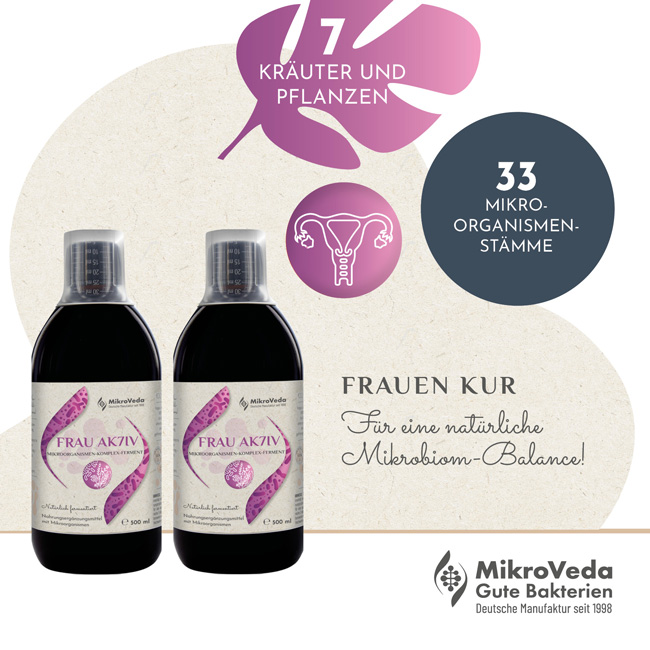 MikroVeda FRAU AK7IV-KUR (Set: 2 x 0,5 Liter MikroVeda FRAU AK7IV DE-ÖKO-037) - Pflanzliches Ferment auf der Basis naturheilkundlicher Kräuter speziell für Frauen