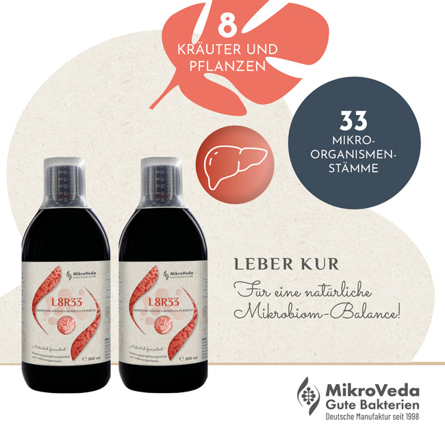 MikroVeda L8R33-KUR (Set: 2 x 0,5 Liter MikroVeda L8R33 DE-ÖKO-037) - Pflanzliches Ferment auf der Basis naturheilkundlicher "Leber"-Kräuter